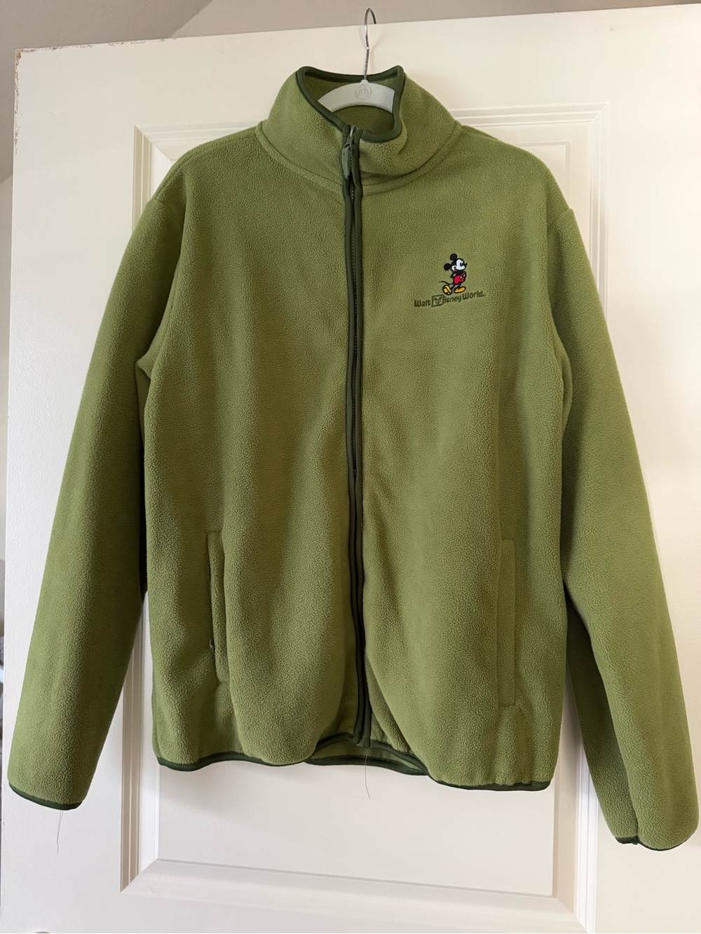 Disney Olive Green Fleece Zip-Up Jacket with Mickey Embroidery